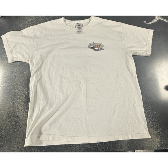 Vintage Columbia T-Shirt Men's XL White Bite Me Marlin Fishing Skull Graphic Tee - Picture 2 of 7